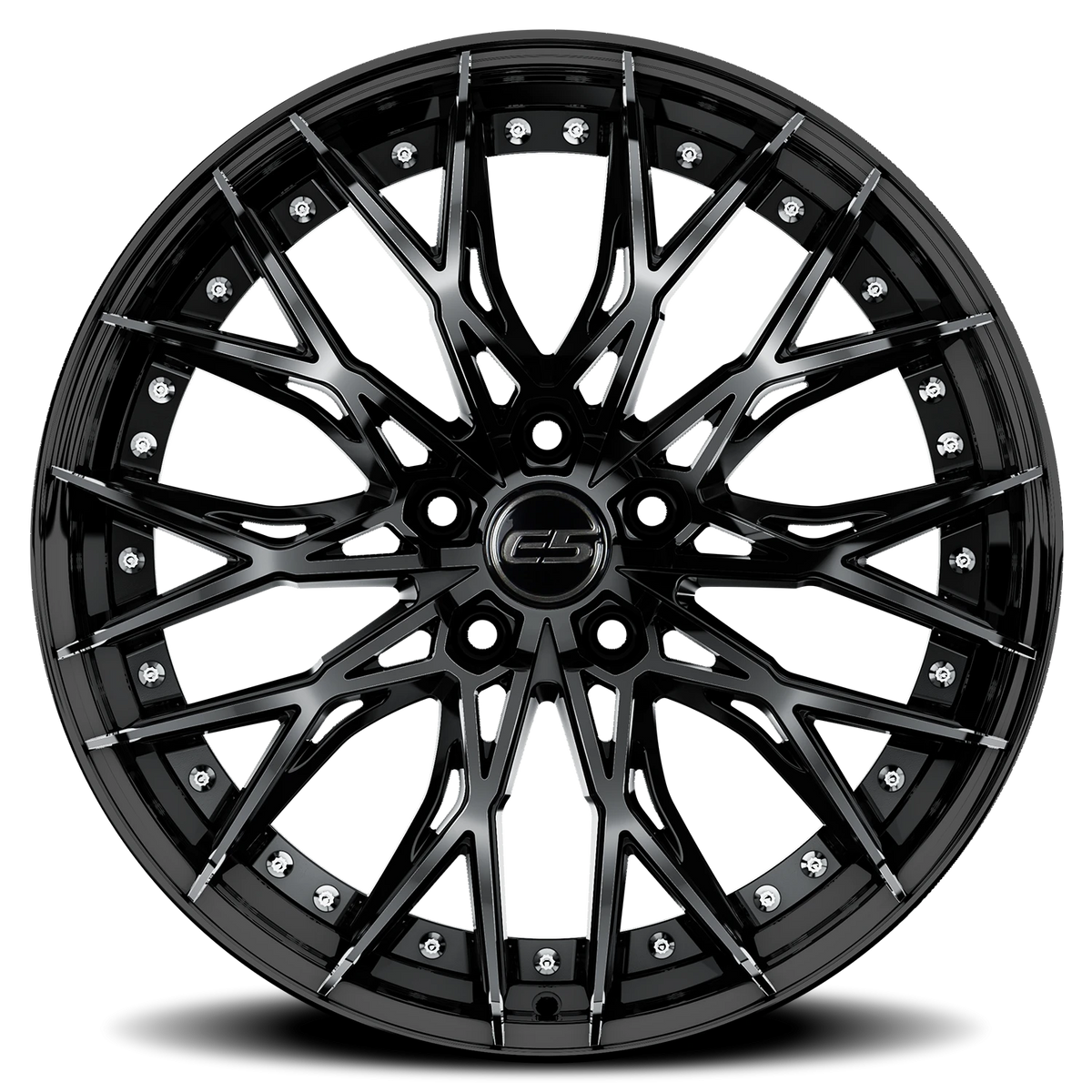 E5 Sebring 2P Gloss Black 20x10 two-piece C8 Corvette wheel - side profile
