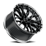 E5 Sebring 2P Gloss Black with Polished Lip two-piece C8 Corvette wheel - angled view