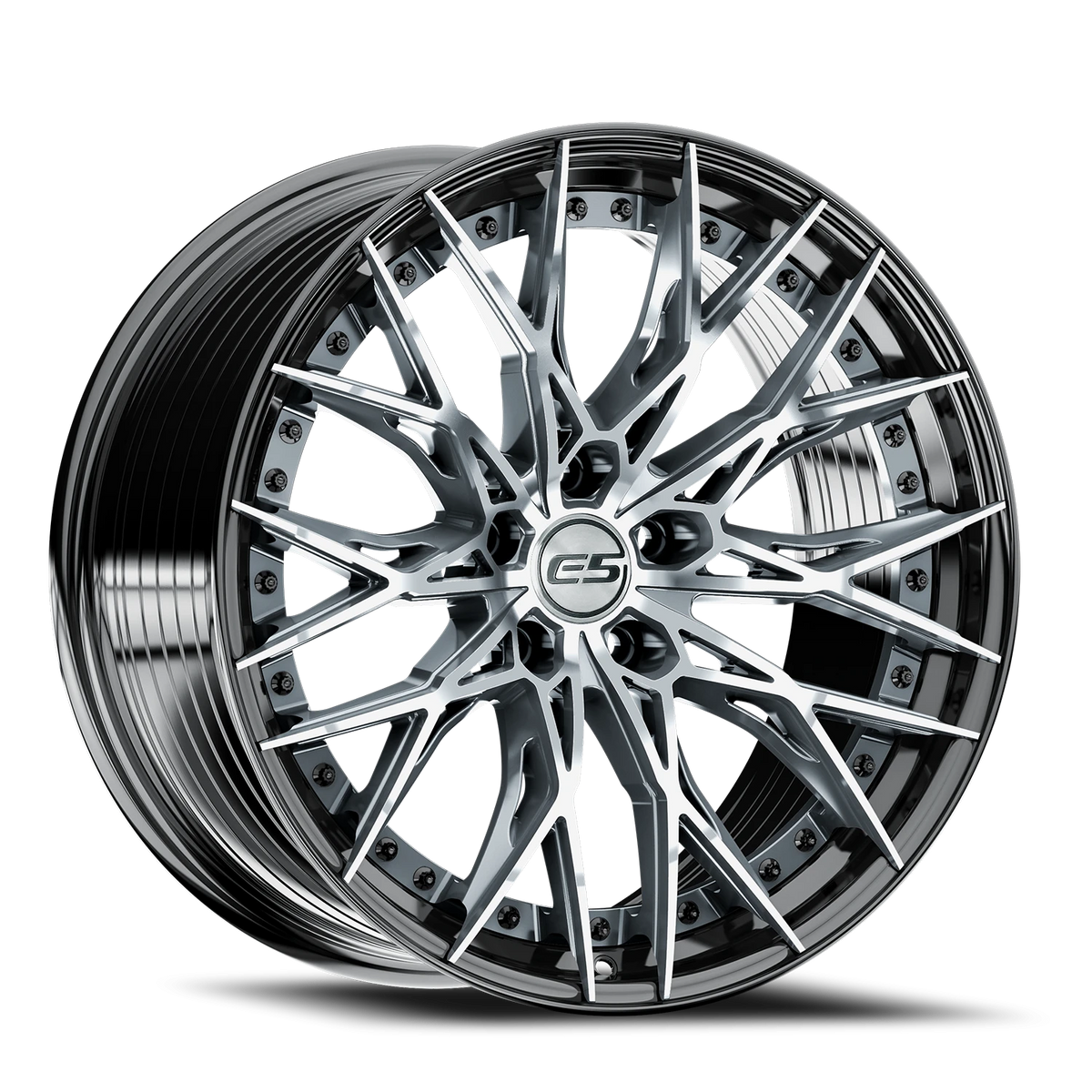 E5 Sebring 2P Titanium with Black Lip 20x10 two-piece C8 Corvette wheel - face view