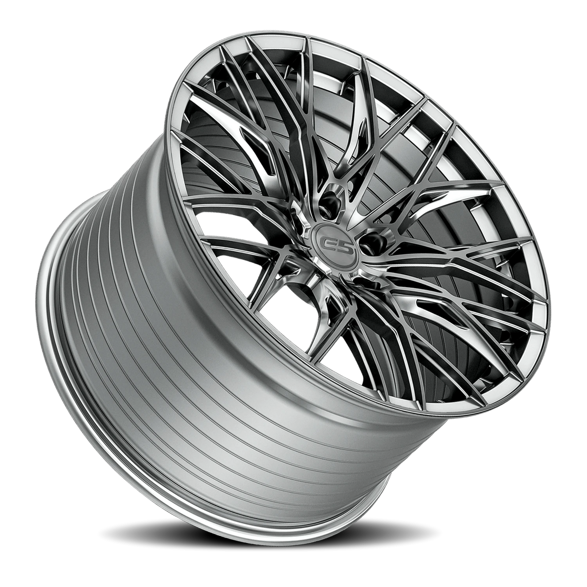 E5 Sebring Titanium Brushed Tint Form Forged Corvette wheel - angled view
