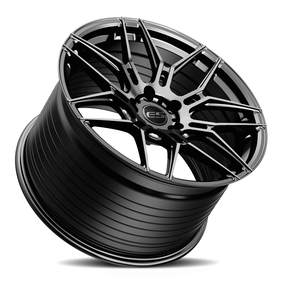 E5 Speedway Gloss Black Form Forged Corvette wheel - angled view