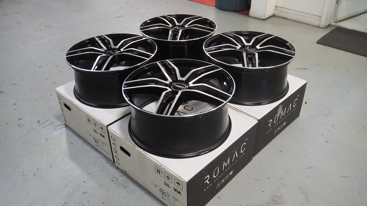 19" Romac Venom Black Polished 19x8.5 Wheels Rims Fits Audi D3 A8 Quattro