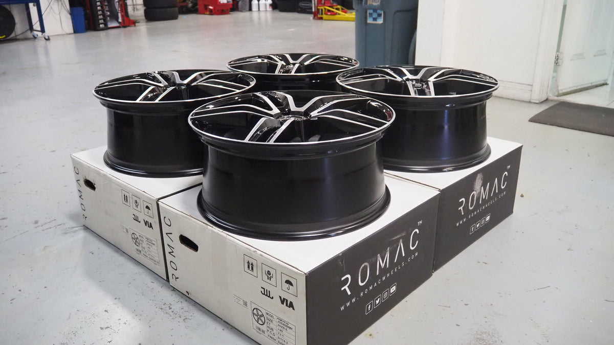 19" Romac Venom Black Polished 19x8.5 Wheels Rims Fits Mustang S197