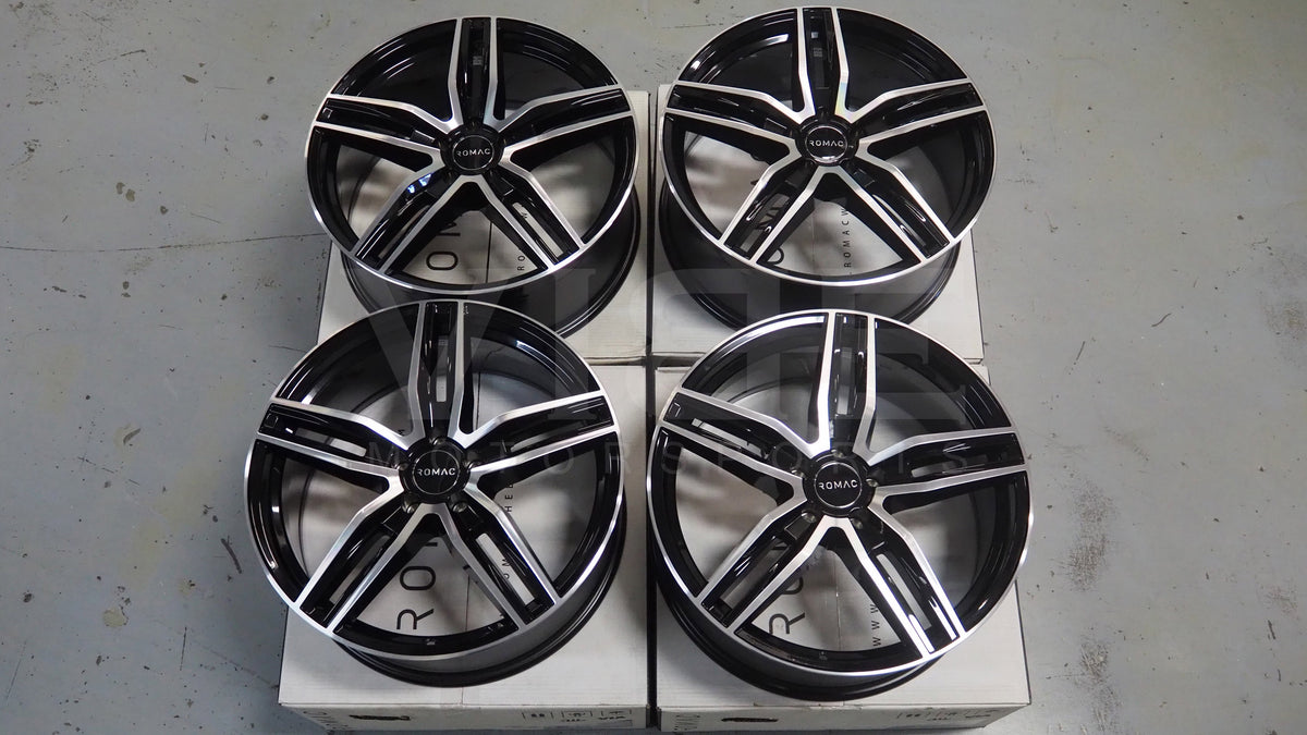 19" Romac Venom Black Polished 19x8.5 Wheels Rims Fits Audi D3 A8 Quattro