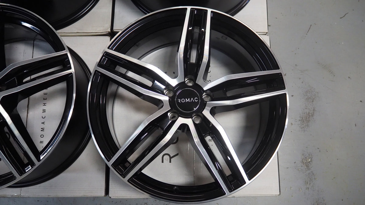 19" Romac Venom Black Polished 19x8.5 Wheels Rims Fits BMW 325i 328i 335i