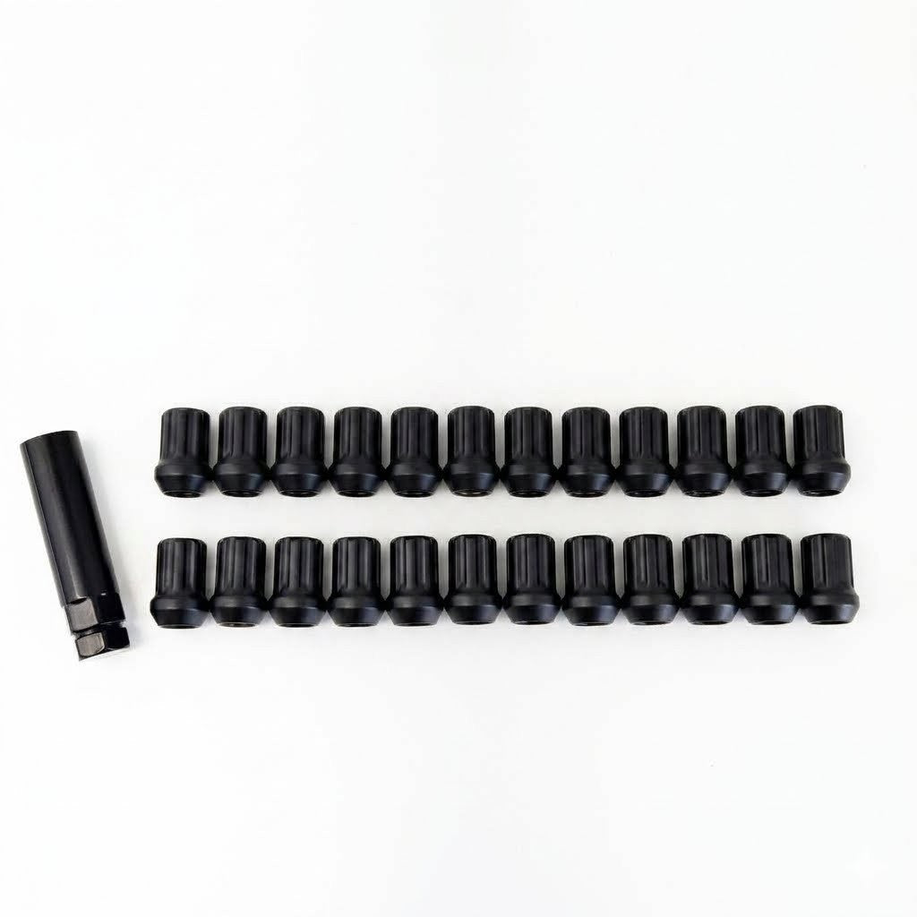 Short Truck Spline Lug Nuts M14x1.50 – 60° Conical Acorn (24 Pack + Key) – Black view 5
