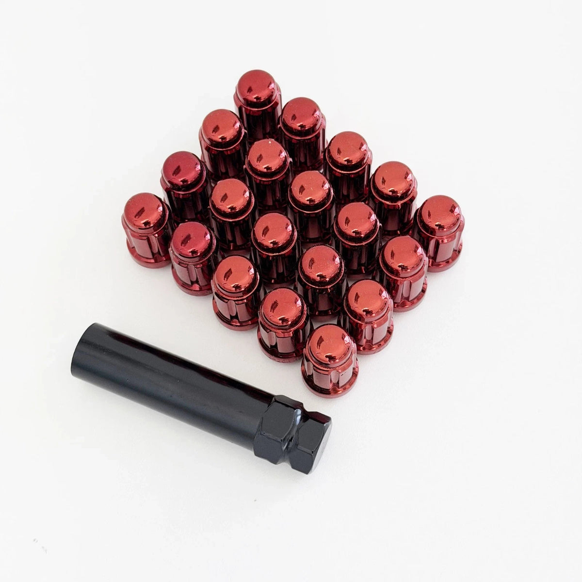 Tuner Spline Lug Nuts 1/2"-20 – 60° Conical Acorn (20 Pack + Key) – Red