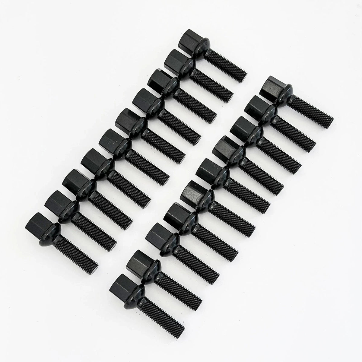 Lug Bolts M14x1.50 24mm – R12 Ball Seat, 17mm Hex (20 Pack) – Black