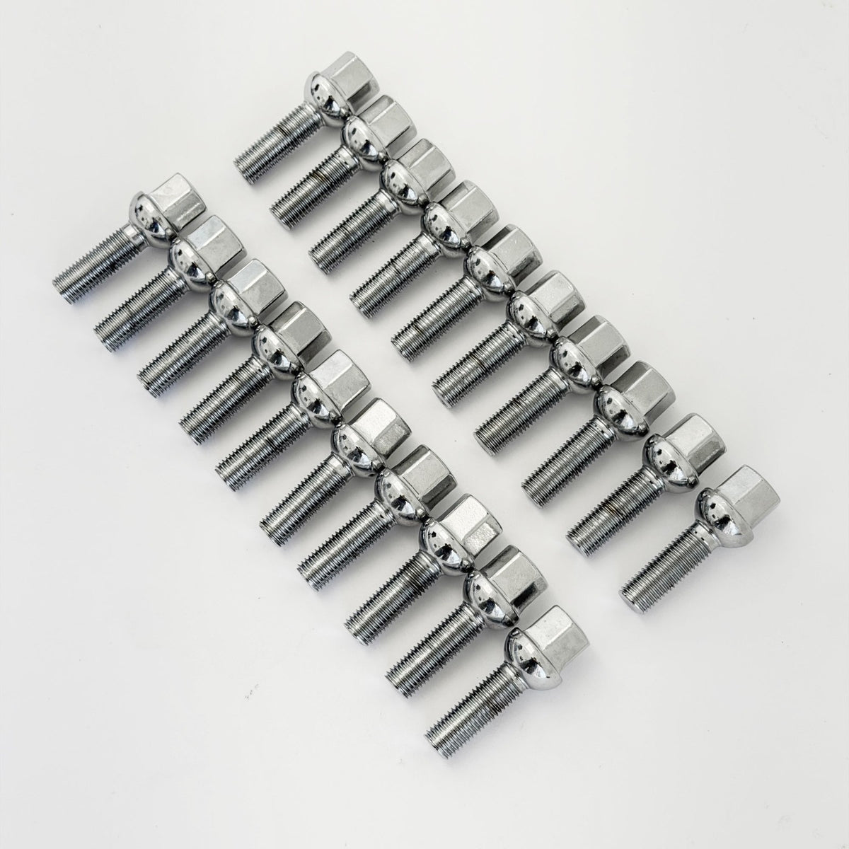 Lug Bolts M14x1.50 28mm – R12 Ball Seat, 17mm Hex (20 Pack) – Chrome