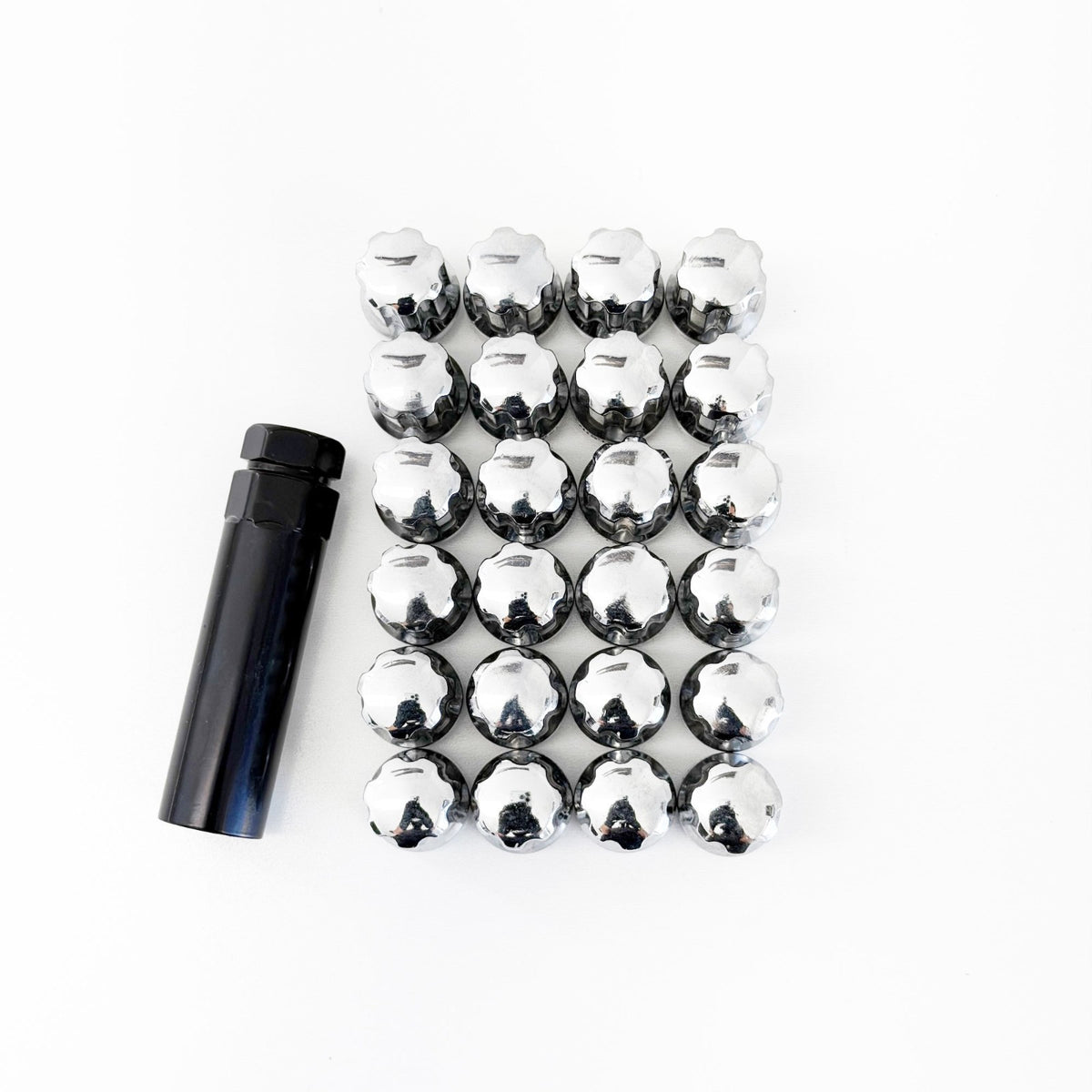Short Truck Spline Lug Nuts 1/2"-20 – 60° Conical Acorn (24 Pack + Key) – Chrome view 2
