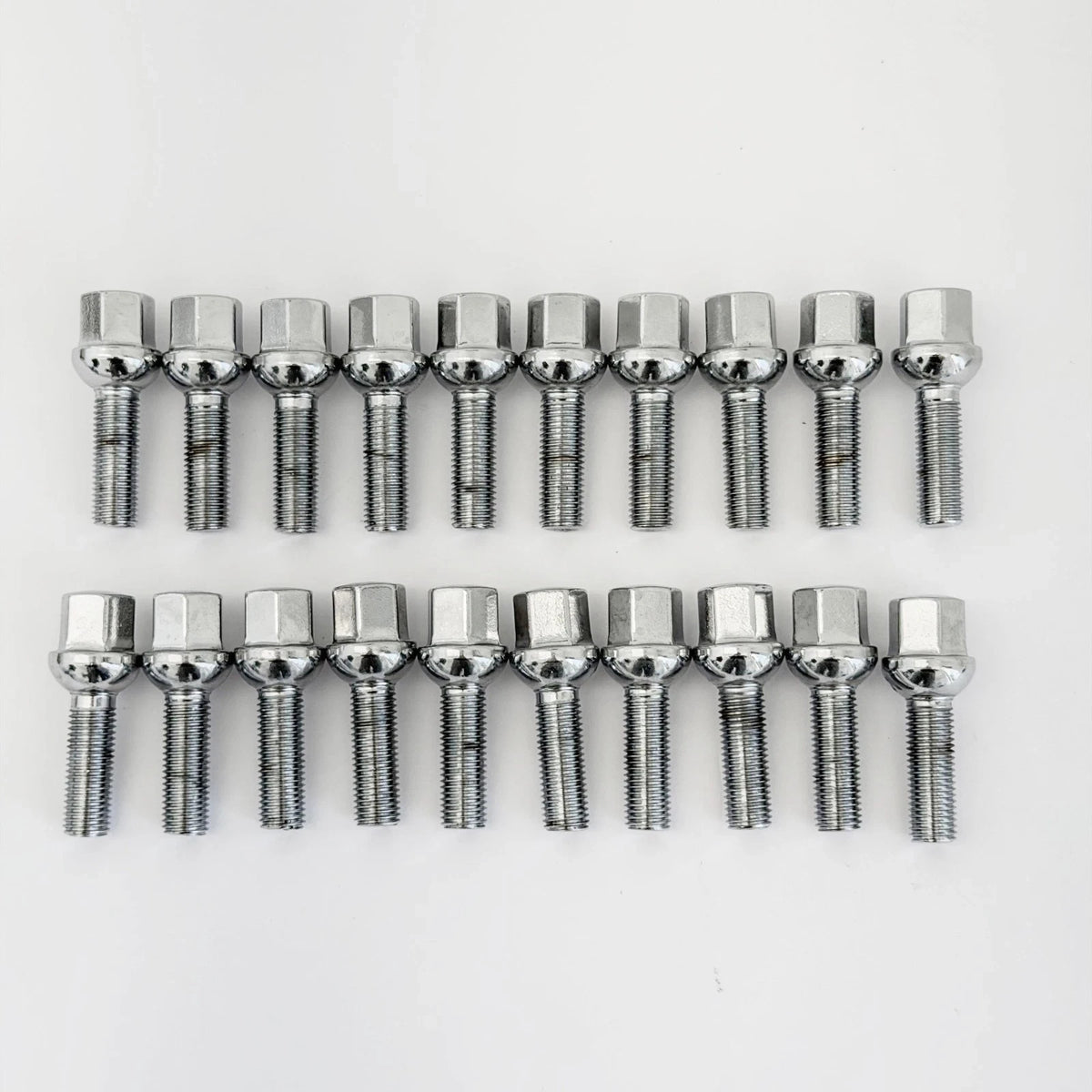 Lug Bolts M12x1.50 40mm – R12 Ball Seat, 17mm Hex (20 Pack) – Chrome