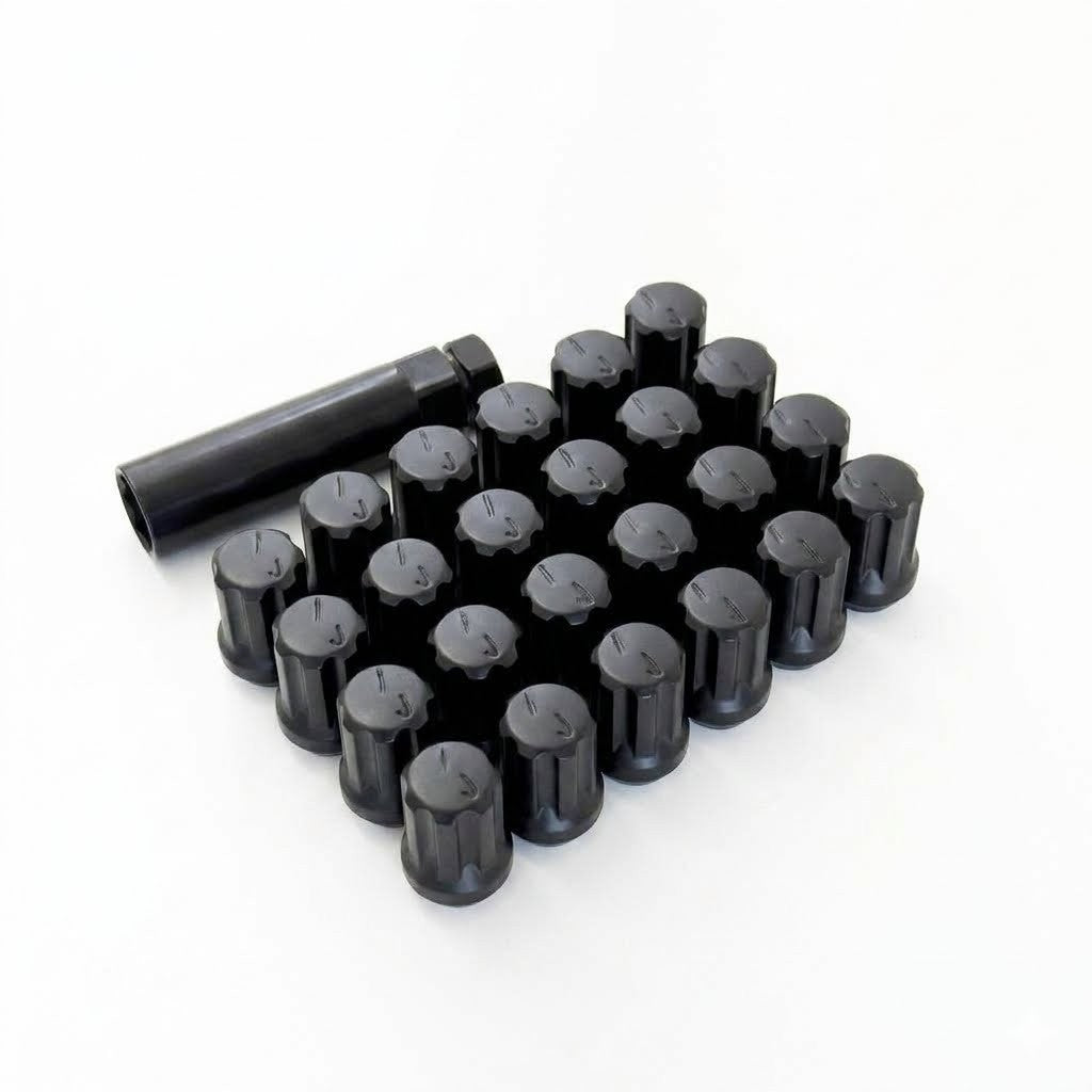 Short Truck Spline Lug Nuts 1/2"-20 – 60° Conical Acorn (24 Pack + Key) – Black view 4