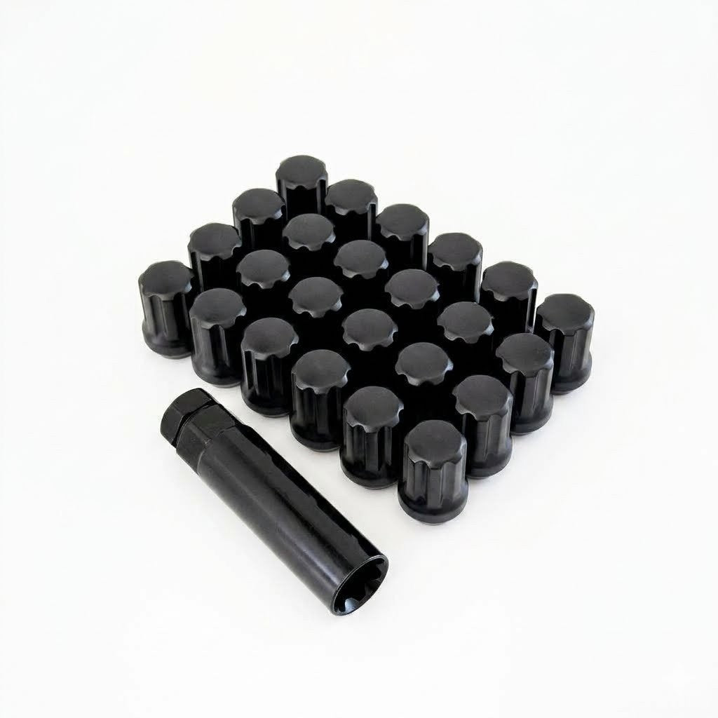 Short Truck Spline Lug Nuts M14x1.50 – 60° Conical Acorn (24 Pack + Key) – Black view 3