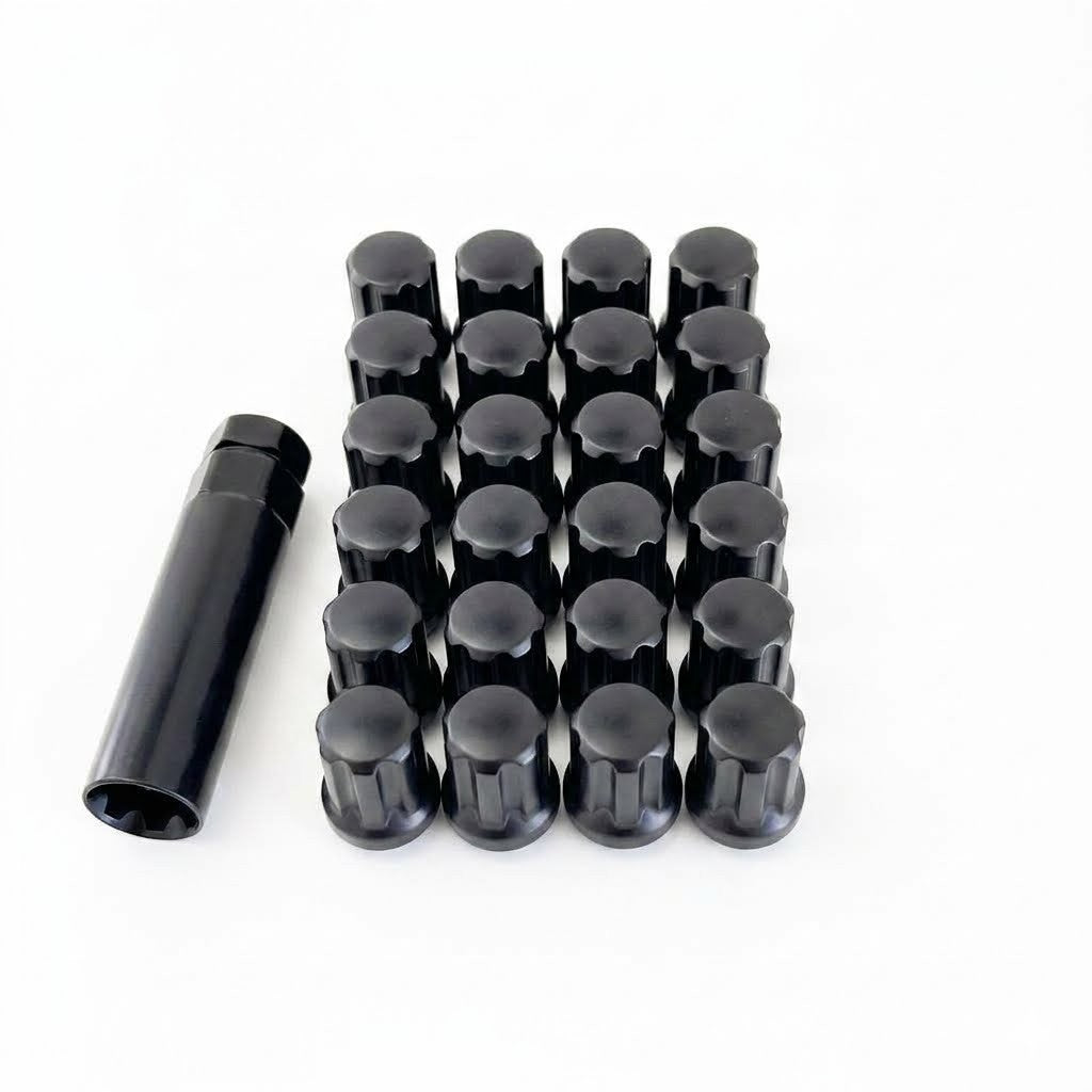 Short Truck Spline Lug Nuts M14x1.50 – 60° Conical Acorn (24 Pack + Key) – Black view 4