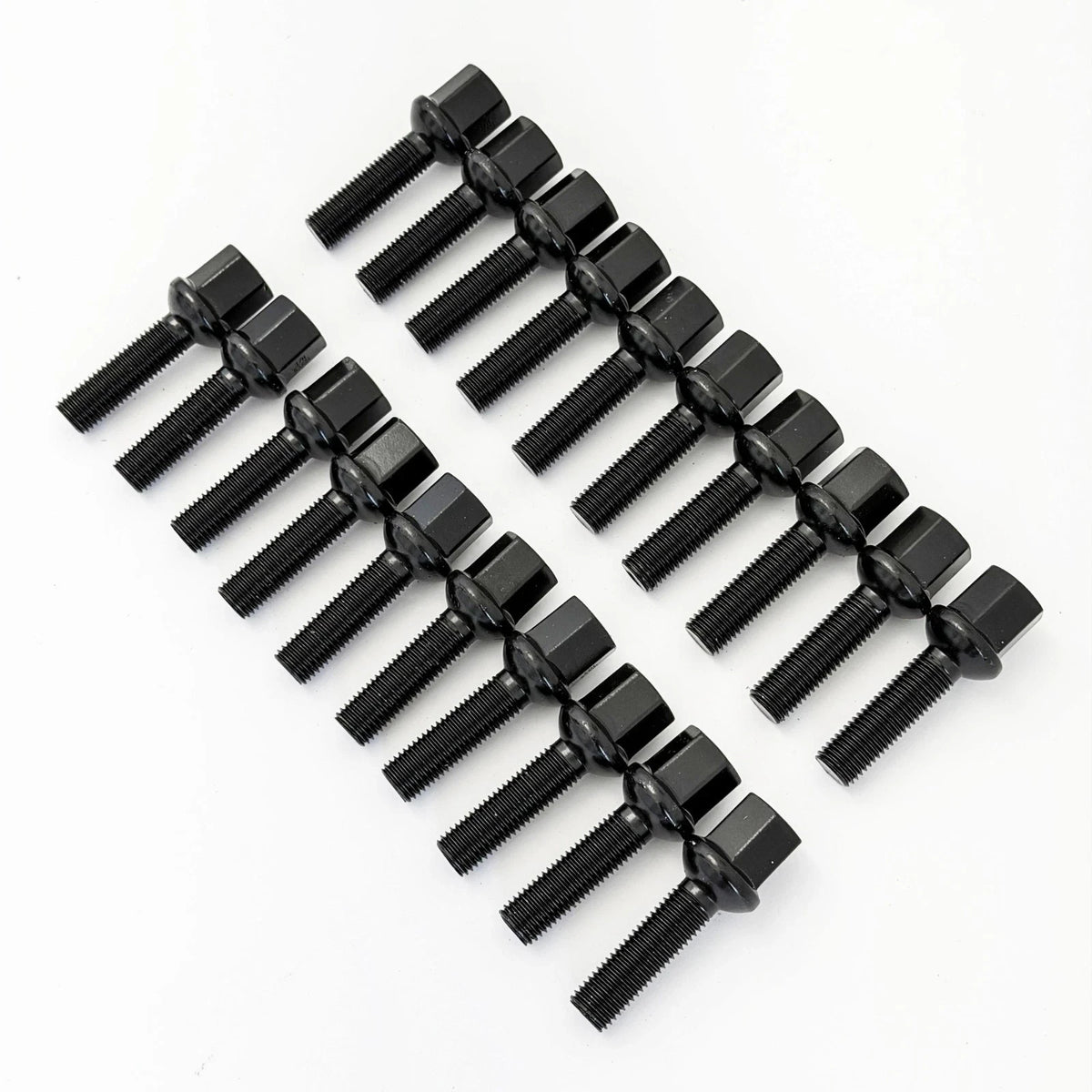 Lug Bolts M14x1.50 28mm – R12 Ball Seat, 17mm Hex (20 Pack) – Black