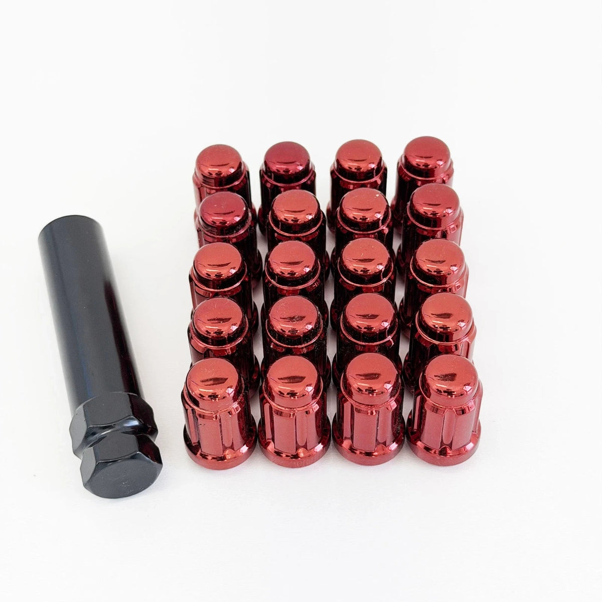 Tuner Spline Lug Nuts 1/2"-20 – 60° Conical Acorn (20 Pack + Key) – Red view 2
