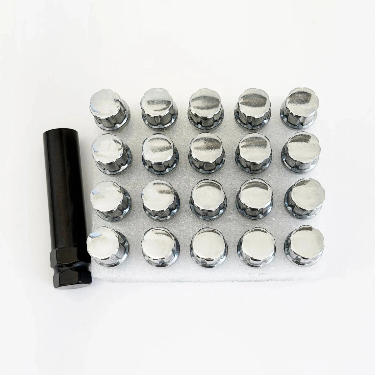 Spline Drive Lug Bolts M14x1.50 28mm – 60° Conical Seat (20 Pack + Key) – Chrome view 2
